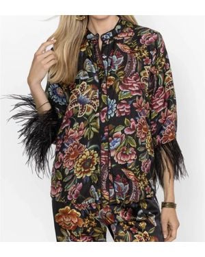 Johnny Was Lewella Feather Trim Kimono - Multicolor