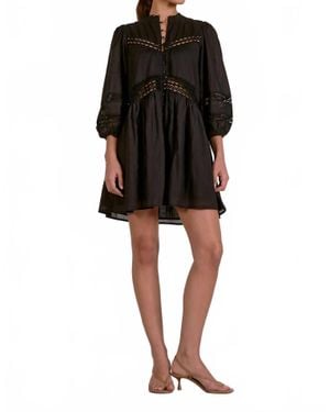 Elan Quarter Sleeve Flowy Lace Dress - Black
