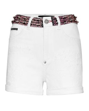 Philipp Plein Hot Pants Crystal - White
