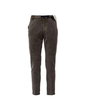 White Sand Washed Velvet Relaxed-Fit Pants With Decorative Details - Gray