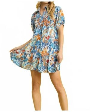 Umgee Tropical Floral Tiered Mini Dress - Blue