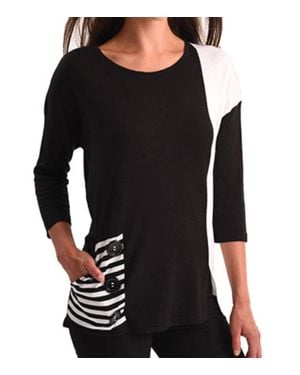 Angel Color-Block Pocket Tunic Top - Black