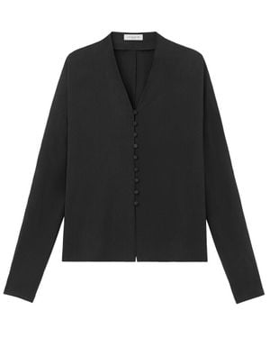 Lafayette 148 New York Plus V-Neck Button Blouse - Black