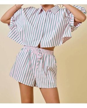 Day + Moon Palm Springs Striped Boxy Cropped Shirt With Shorts Set - Blue