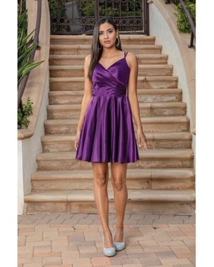 DQ Silky Wrap-Front Skater Dress With V-Neckline And Adjustable Spaghetti Straps Homecoming Dress - Purple