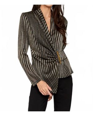 FRANK LYMAN Metallic Ruched Knit Top - Black
