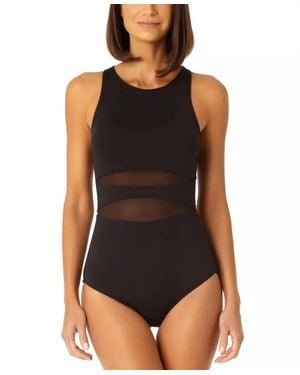 Anne Cole High-Neck Mesh-Insert One-Piece Swimsuit - Black