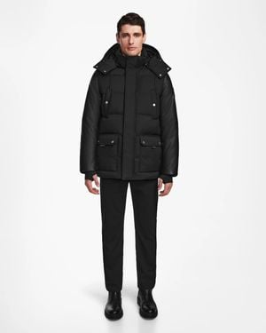 Rudsak Ricky Quilted Down Parka With Hood With Recycled Leather Sleeves - Black