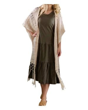 Kori Crochet Knit Fringe Sweater - Brown