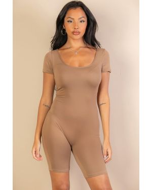 TRUEDAMES Short Sleeve Scoop Neck Bodycon Romper - Natural