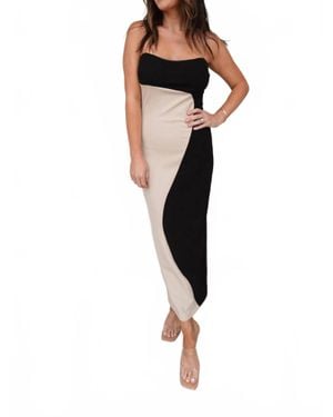 Evenuel Dual-Tone Strapless Midi Dress - Black