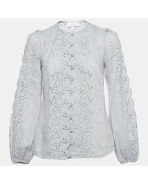 Zimmermann Light Linen Iris Broderie Anglaise Long Sleeve Top - Gray