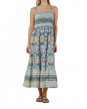 Olivia by Livro Boho Smocked Printed Milly Midi Dress - Blue