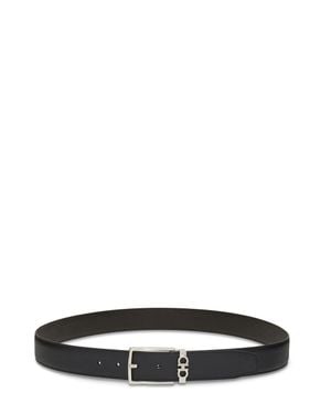Ferragamo Reversible Belt With Polished Buckle And Gancini Detail - Black
