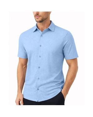 Galaxy By Harvic Galaxy James Tailor Short Sleeve Knit Button Down Shirt - Blue