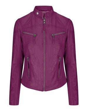 TruClothing Real Leather Vintage Slim Fit Biker Jacket - Purple