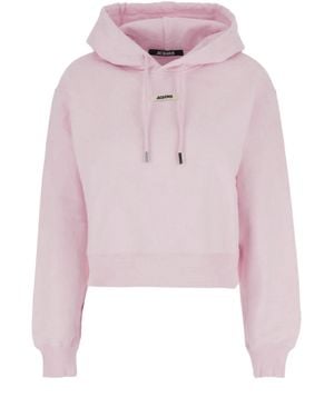 Jacquemus Cropped Cotton Sweatshirt With Drawstring Hood - Pink