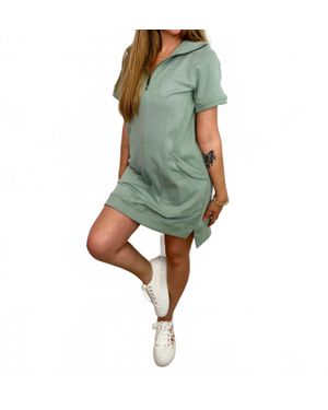 Doe And Rae Setting The Pace Cotton Blend Short Sleeve Mini Dress - Green