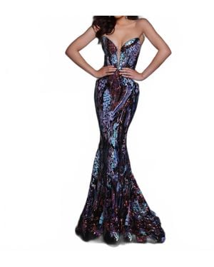 Johnathan Kayne Dazzling Strapless Sequin Prom Gown - Blue