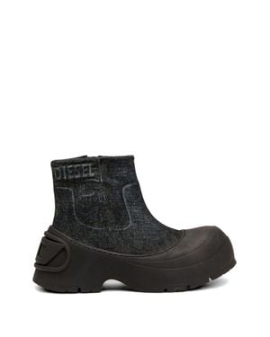 DIESEL Ankle-High Textured Boots With Robust Sole - Black