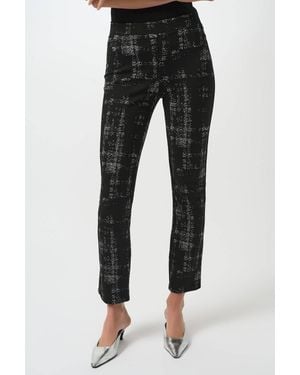 Joseph Ribkoff Plaid Jacquard Slim Ankle Pants - Black