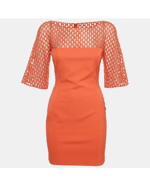 Zuhair Murad Stretch Knit And Mesh Shift Mini Dress - Orange
