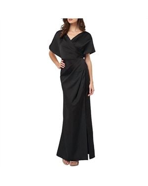 JS Collections Faux Wrap Bonded Satin Gown Dress - Black