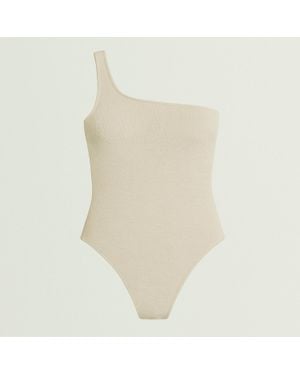 RUMER Cassidy One Shoulder Maillot Bathing Suit/Body Suit - White