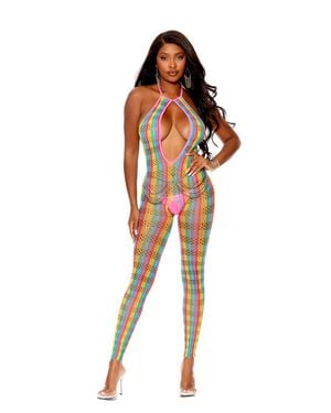 Elegant Moments Deep V Bodystocking - Orange