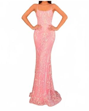 Clarisse Sequin Pattern Prom Maxi Dress - Pink