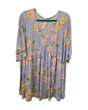 Pine Apparel Rose V Neck Tunic Top - Blue