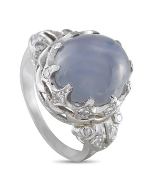 LB Exclusive Platinum 0.20Ct Diamond And Star Sapphire Art Deco Ring Mf10-043026 - Gray