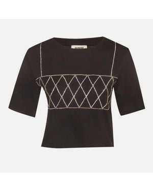 Sandro Jersey Rhinestone Cropped T-Shirt - Black