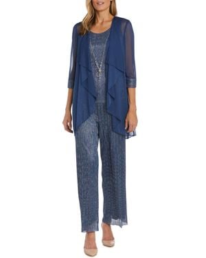 R & M Richards 3-Piece Jacket Tank Pants Evening Set - Blue