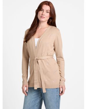 Guess Peggy Logo Rhinestone Cardigan - Natural