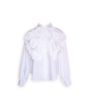 Beulahstyle Floral Ruffle Blouse - White