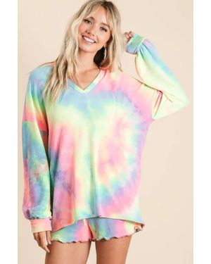 TRUEDAMES Tie Dye French Terry Top And Shorts Set - Multicolor