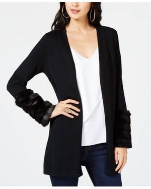 Thalia Sodi Faux Fur Cuff Cardigan - Black