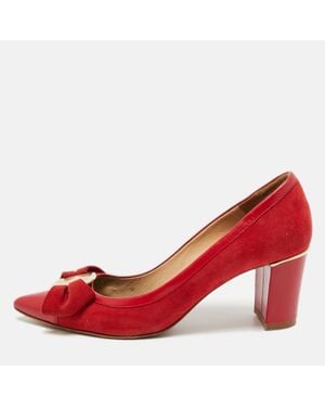 Carolina Herrera Size 36 Suede Bow Pointed Pumps - Red