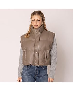 TRUEDAMES Faux Leather Padded Vest - Brown
