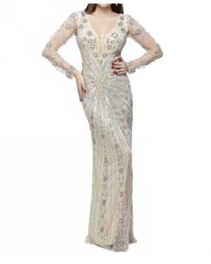 Primavera Full Sleeved Embroidered Formal Gown - White