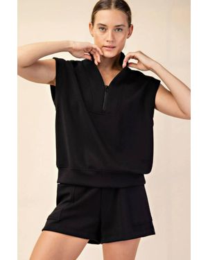 Rae Mode Scuba Luxe V-Neck Sleeveless Top - Black