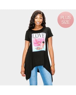 TRUEDAMES Love Bag Stiletto Heel Printed Crystal Embellished Half Sleeve Top - Black