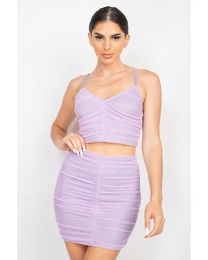 TRUEDAMES Shirred Cami Top & Mini Skirts Set - Purple