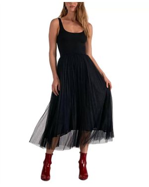 Elan Tulle-Trim Scoop Neck Dress - Black