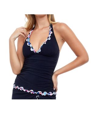 Gottex Lettuce Ruffle Halter Tankini Top - Blue