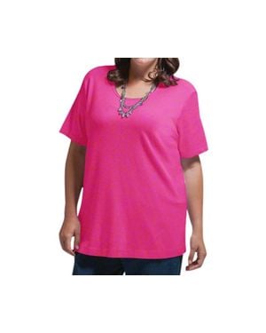 On The Plus Side Solid Short Sleeve U-Neck Tee - Pink