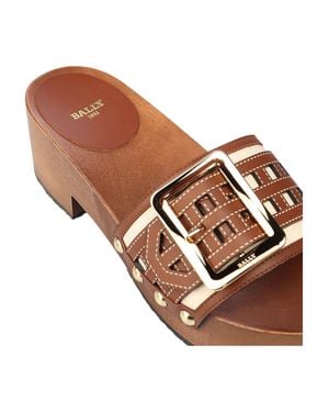 Bally Ellin 6238126 Natural Cotton Wood Buckled Sandals - Brown
