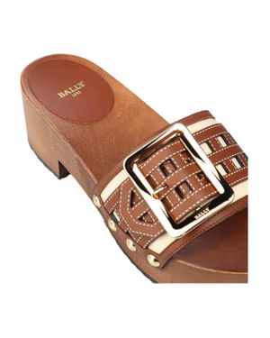 Bally Ellin 6238126 Natural Cotton Wood Buckled Sandals - Brown