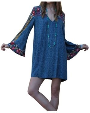 Angie Floral Bell Sleeve Dress - Blue